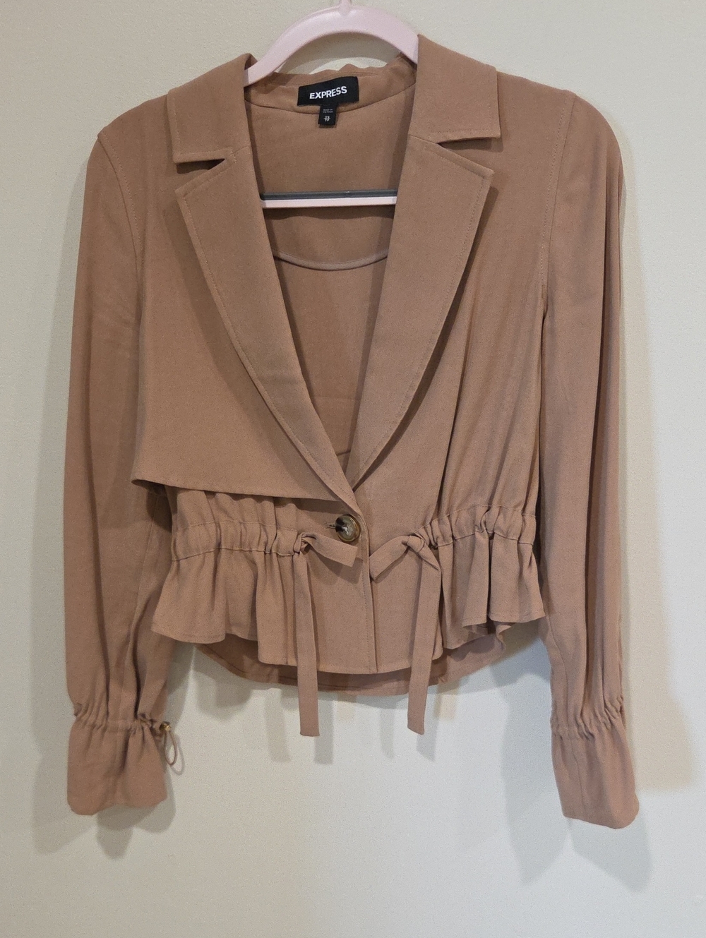 Express Women's Tan Drawstring Peplum Blazer
